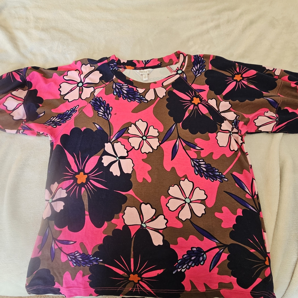 NWT Crown & Ivy Vibrant Pink and Brown Floral Tee - Picture 9 of 12